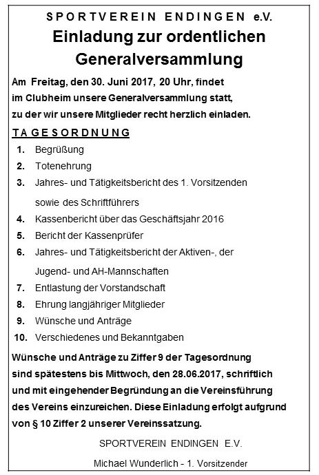 Generalversammlung SV Endingen 2017